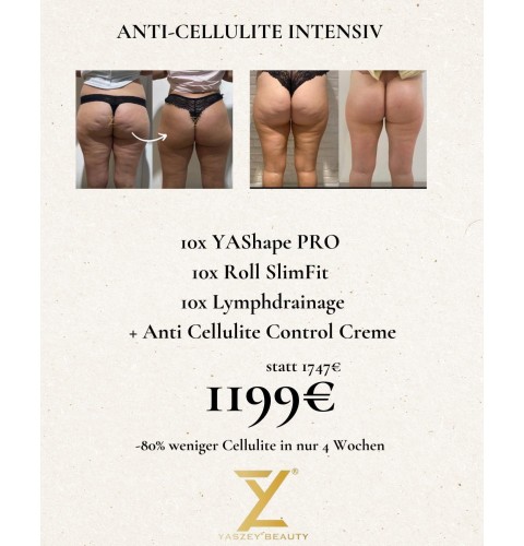 Pakket 3 - Anti Cellulite Intensief - (10x) YAShape Pro, Roll SlimFit, Lymfedrainage + Anti Cellulite Control Crème