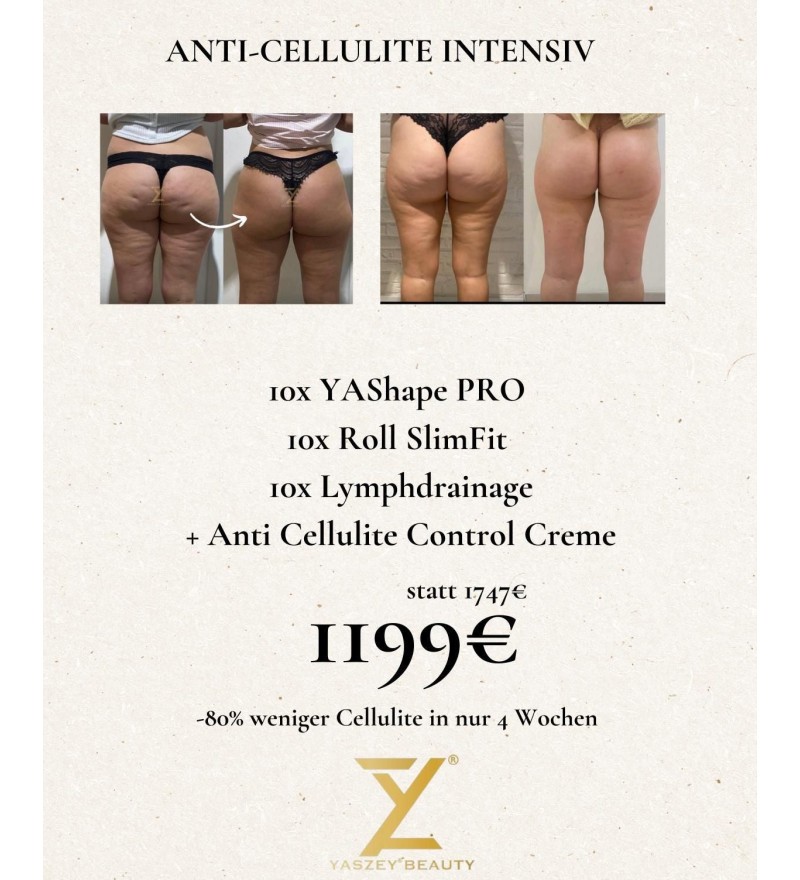 Pakket 3 - Anti Cellulite Intensief - (10x) YAShape Pro, Roll SlimFit, Lymfedrainage + Anti Cellulite Control Crème